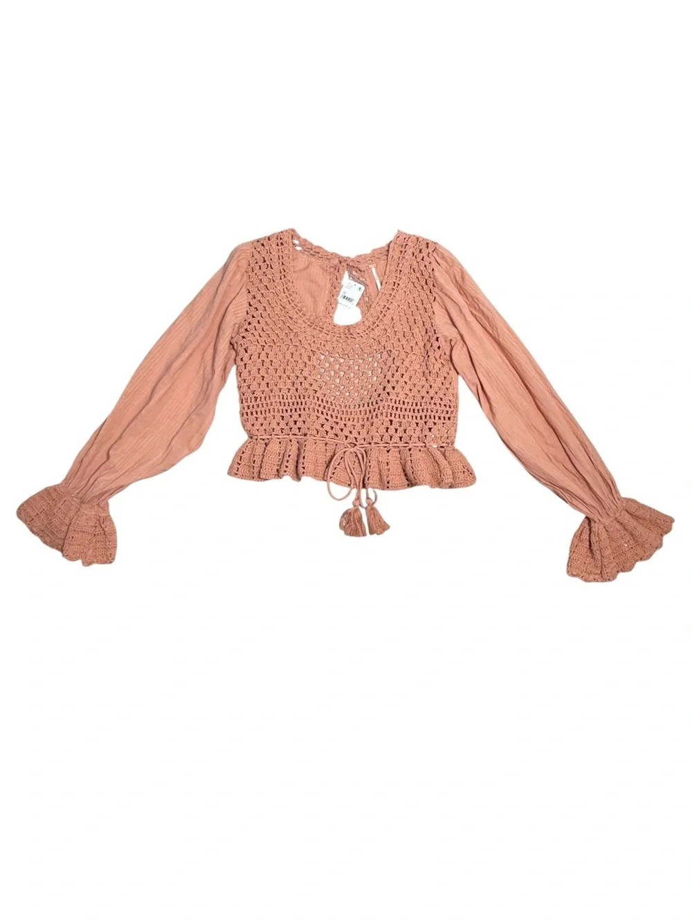 NWT Free People Megan Crochet Peplum Top Coral Sand Boho XL